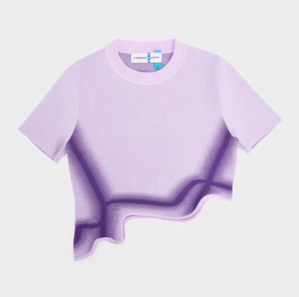 C & K Recycled Polyester Knitted Gradient Wave-Hem Crop Top - Lilac