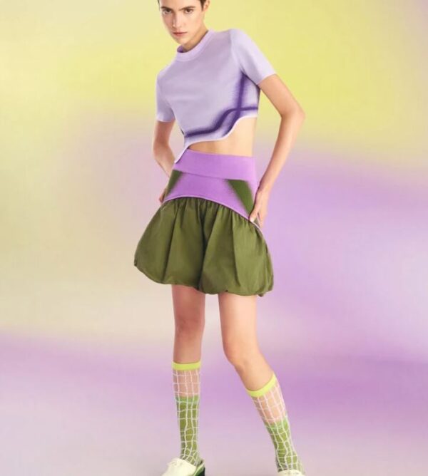C & K Recycled Polyester Knitted Gradient Wave-Hem Crop Top - Lilac - Image 3