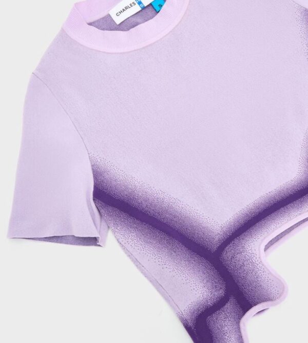 C & K Recycled Polyester Knitted Gradient Wave-Hem Crop Top - Lilac - Image 2
